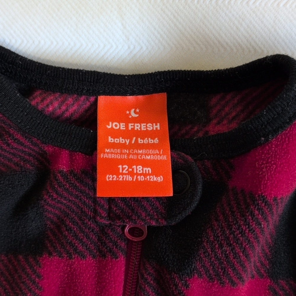 joe fresh buffalo check fleece footless zipper sleeper pajamas 12-18 months baby - Picture 2 of 5